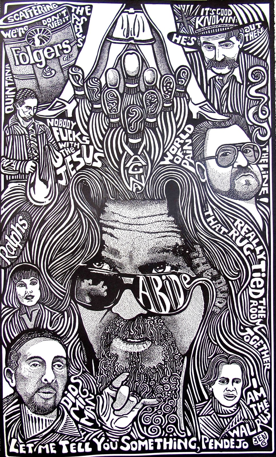 THE BIG LEBOWSKI MOVIE Hand Signed Posterography Letterpress Graffiti Art