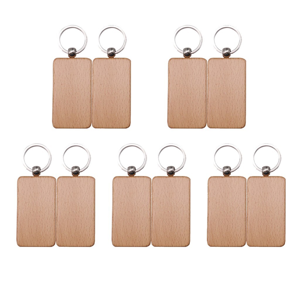 10pcs Rectangle Wood Keychain Engraving Blank Diy Tags Wood Accessories Gifts