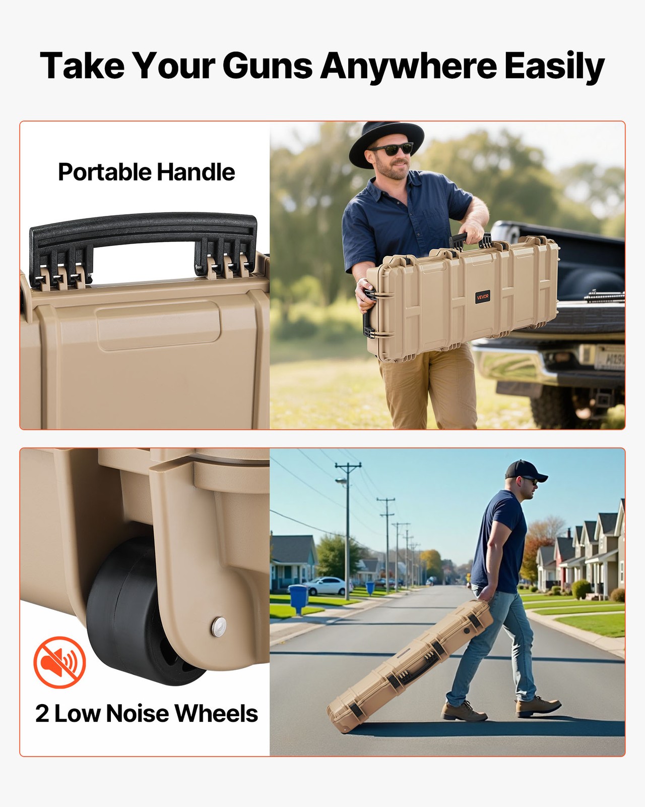 VEVOR Hard Rifle Case IP67 Waterproof Rifle Storage Case with Pre-cut Foam Khaki