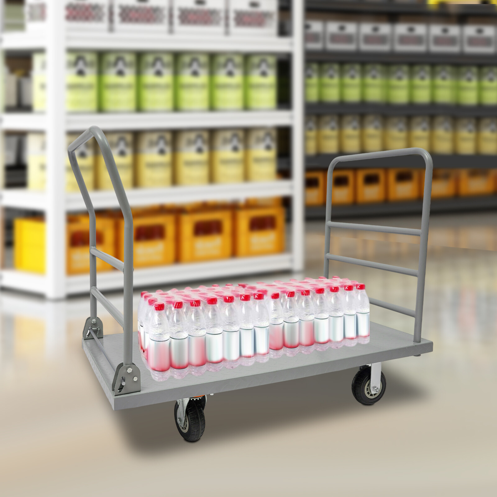 2000lbs Steel Platform Truck 48x24x36" Hand Push Flat Cart 2 Casters w/ Brake US