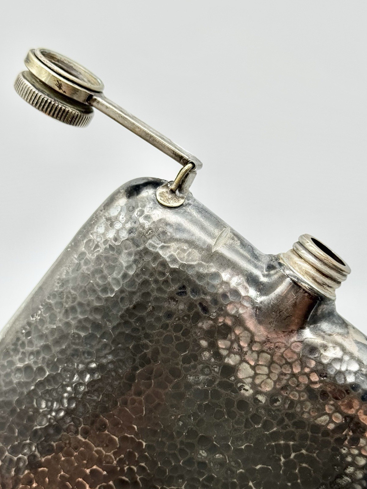 Antique E & J Bass Silver Plated Hammered Hip Flask Art Deco