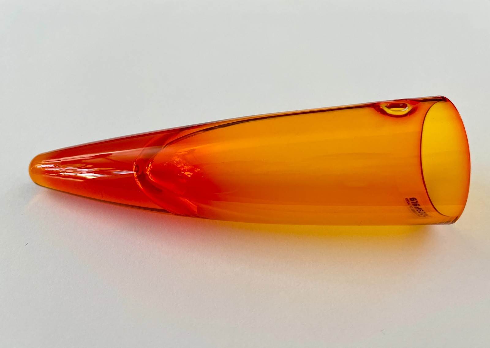 Vintage Sugahara Art Glass Wall Hanging Horn Vase Orange Japan NOS Box