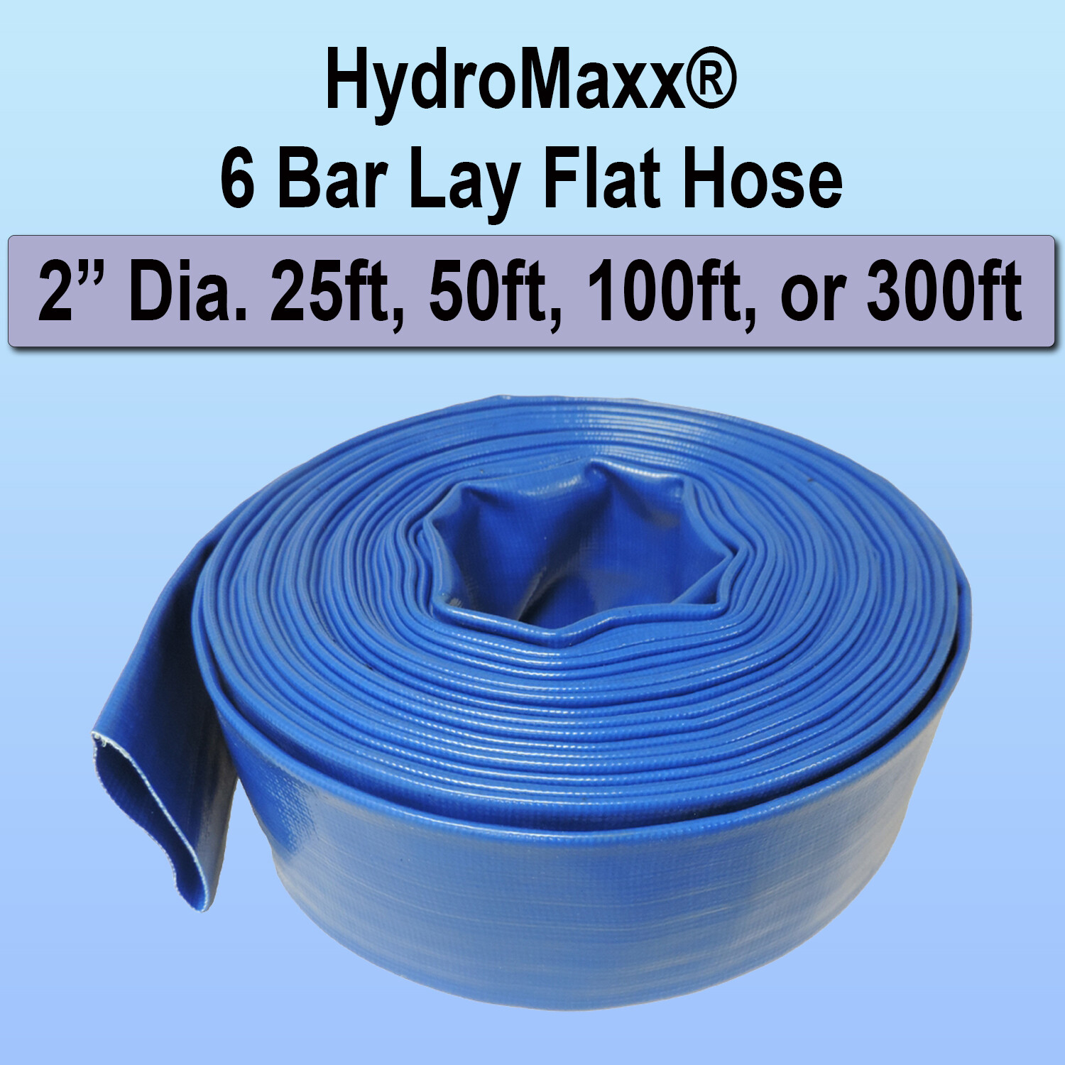 2" Agricultural Grade PVC Lay Flat Discharge Hose 25', 50', 100' & 300' lengths