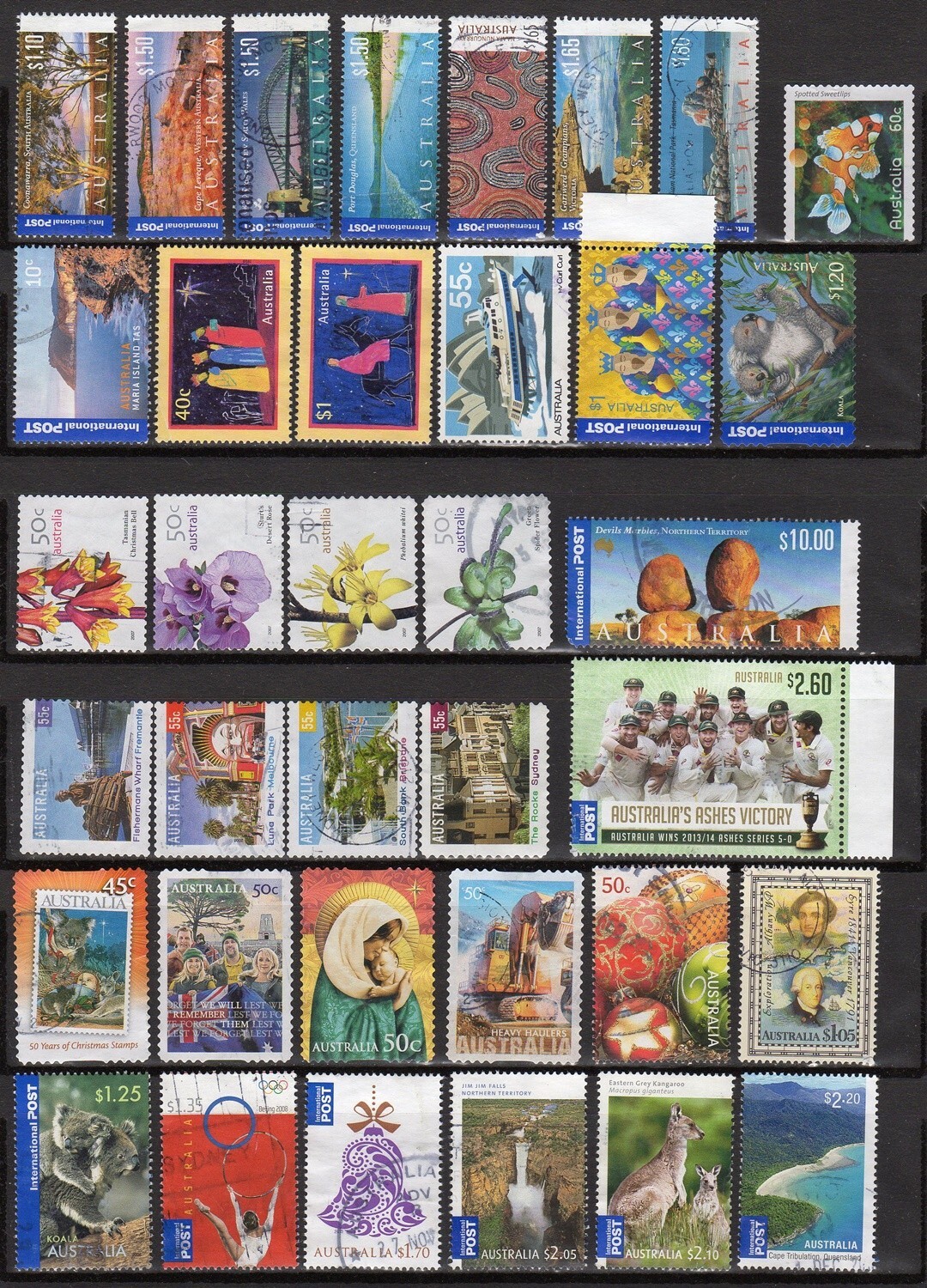 AUSTRALIA LOT OF 60 DIFFERENT USED STAMPS, MOSTLY FROM 1990S TO 2010S