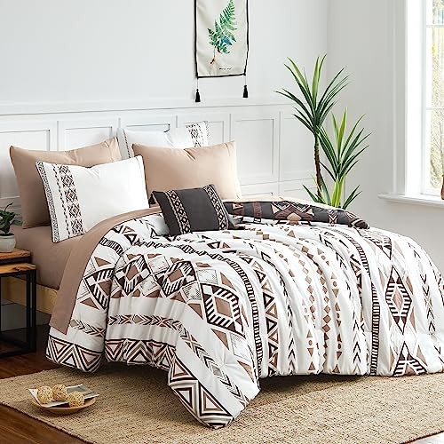 Size Comforter Set- 7 Pieces Boho Bed in a Bag, Western Bedding Set King Brown