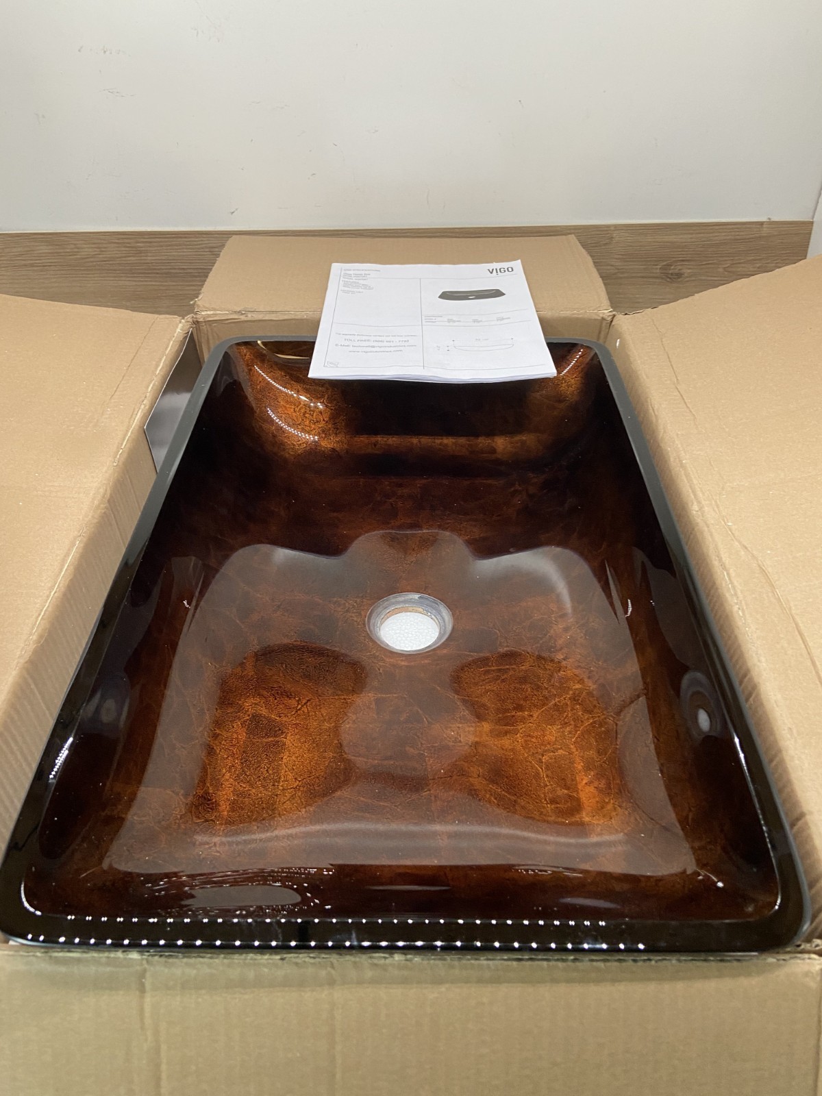 Vigo VG07047  22-1/2" Glass Bathroom Vessel Sink ,Russet