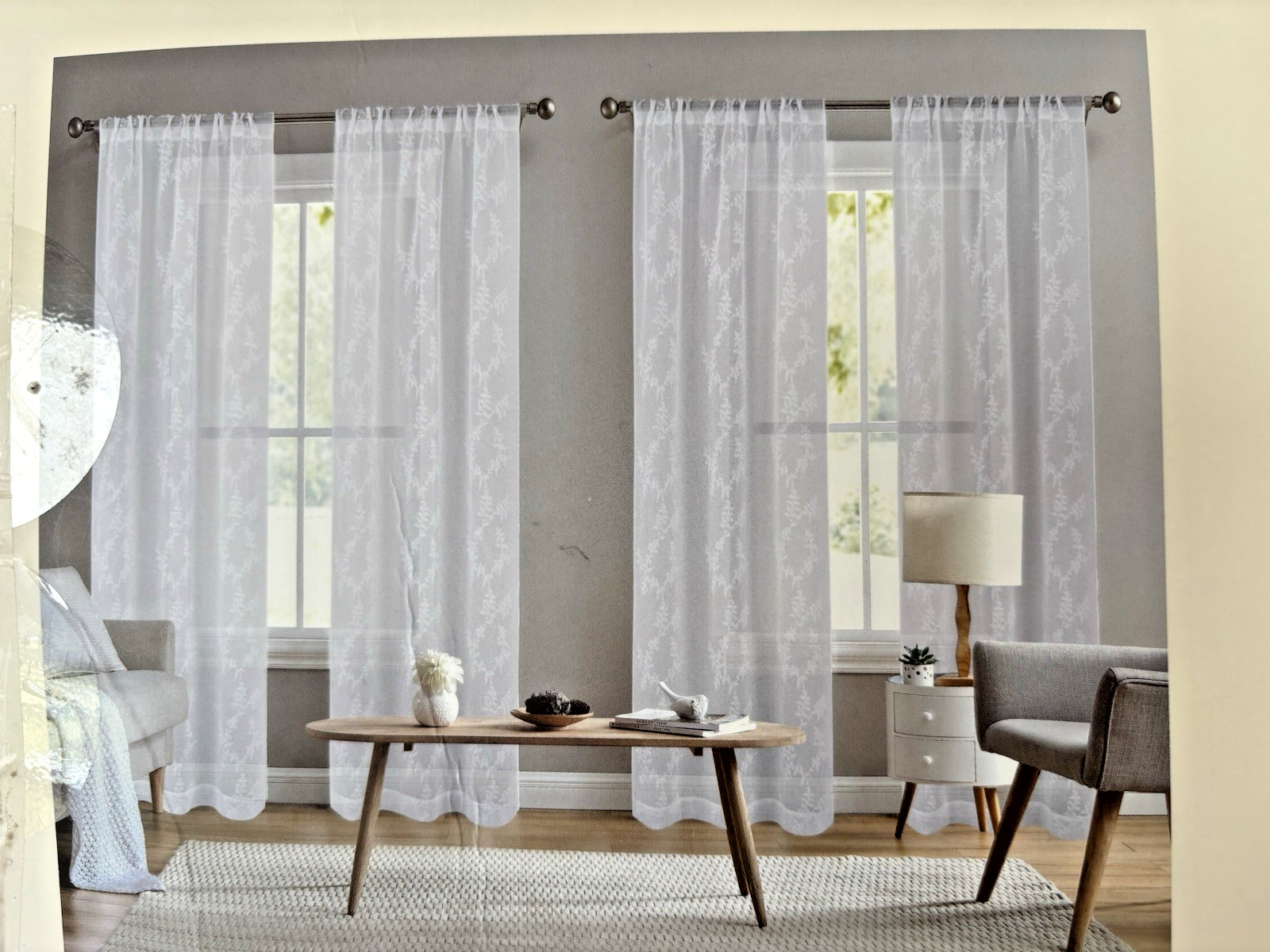 Laura Ashley Window Curtains 4 FOUR Panels 38 x 84 White Sheer Embroidered