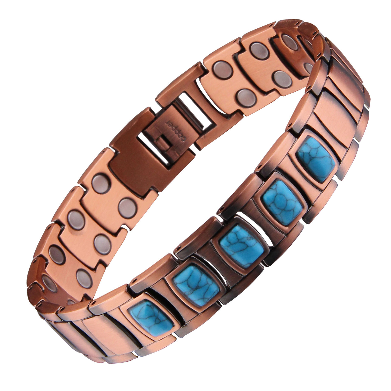 Turquoise Copper Magnetic Bracelet Men Balance Power Energy Joy Arthritis Pain X