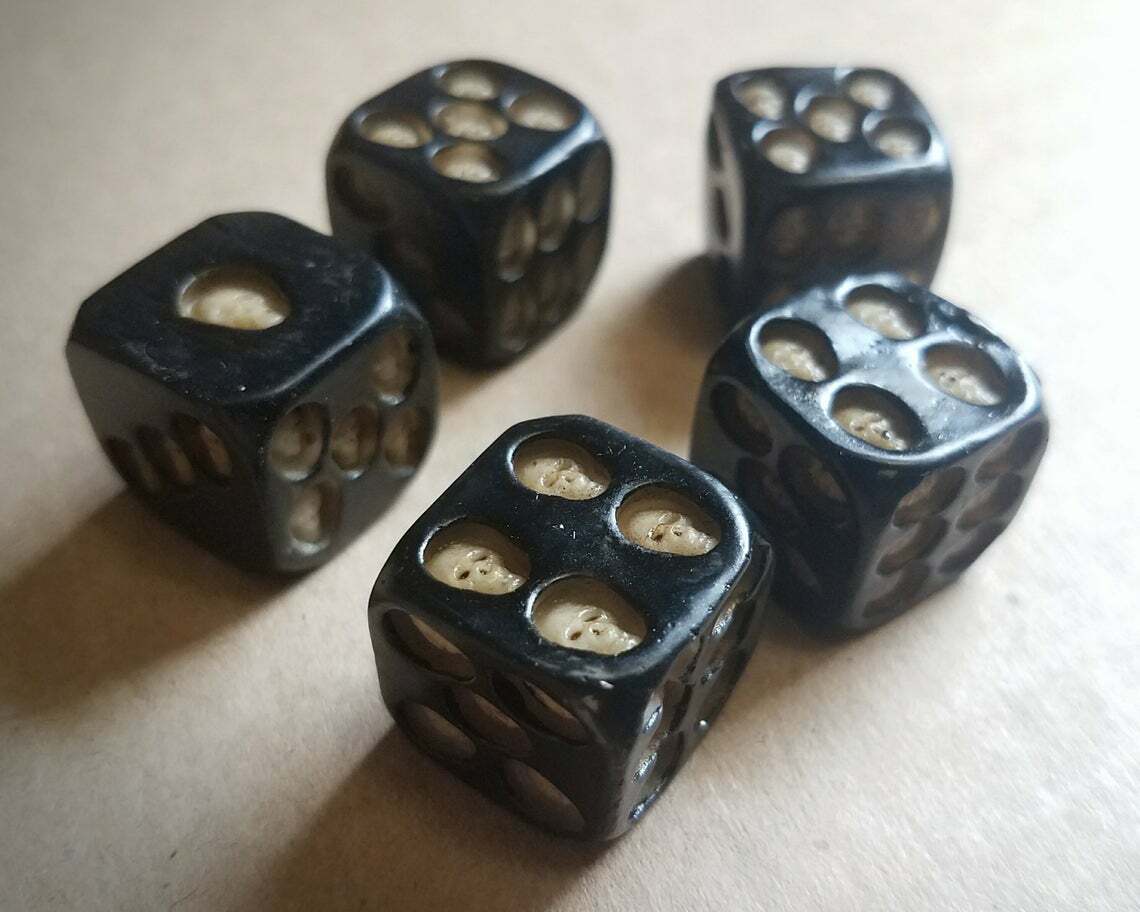 5 Skull Dice Set, Death Dice, Oddities, Curiosities, Skulls, Halloween Games