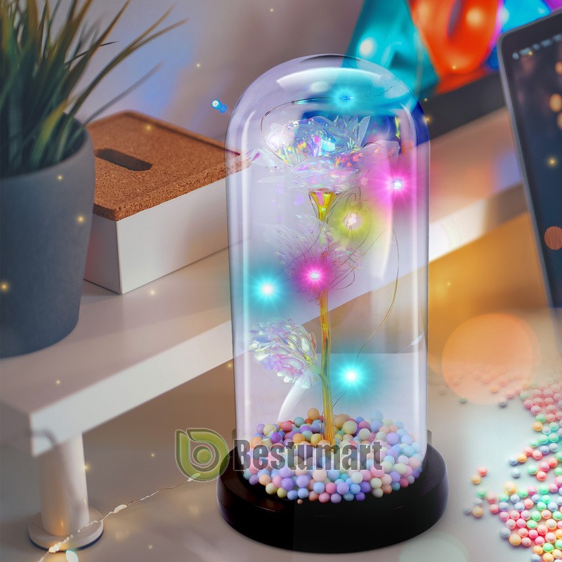 Forever Galaxy Rose Flower In Glass Dome LED Light Eternal Gift Valentine's Day