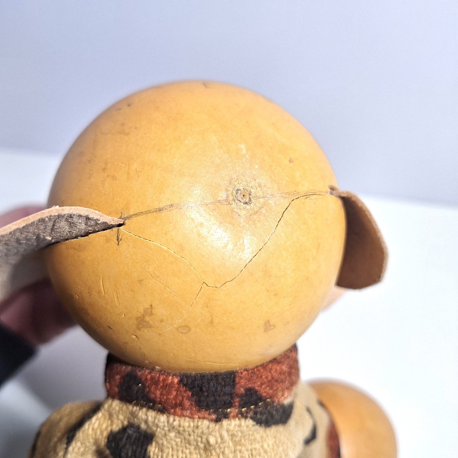 African Elephant Gourd Puppet Leather Handmade Ears Tusks Tribal Fabric READ