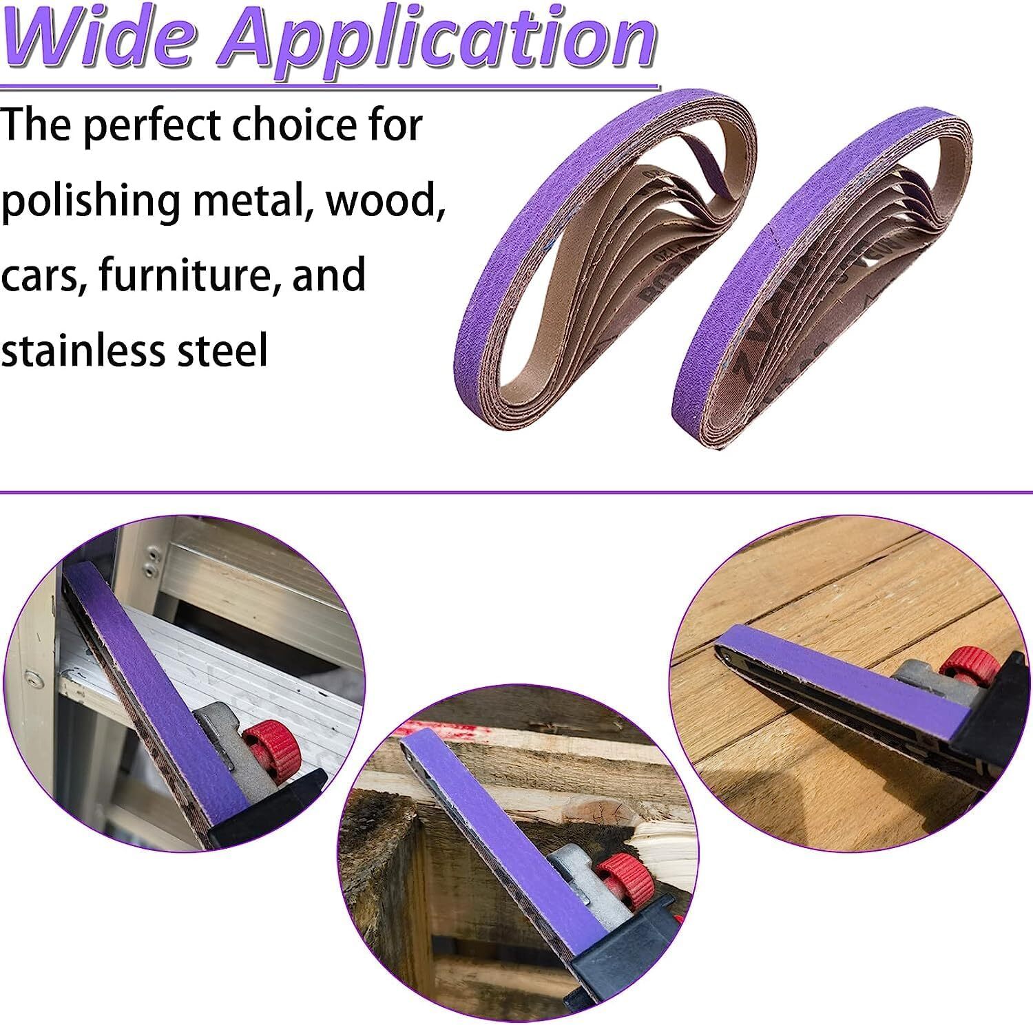 25/50PCS 10 x 330 mm Sanding Belts, 3/8" W x 13" L, Purple Ceramic,40-240 Grit
