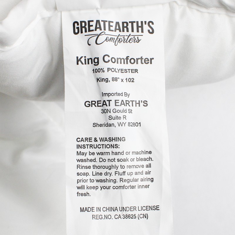 Great Earth's Eco Comforter Duvet King 88 x 102 inch 100% Polyester