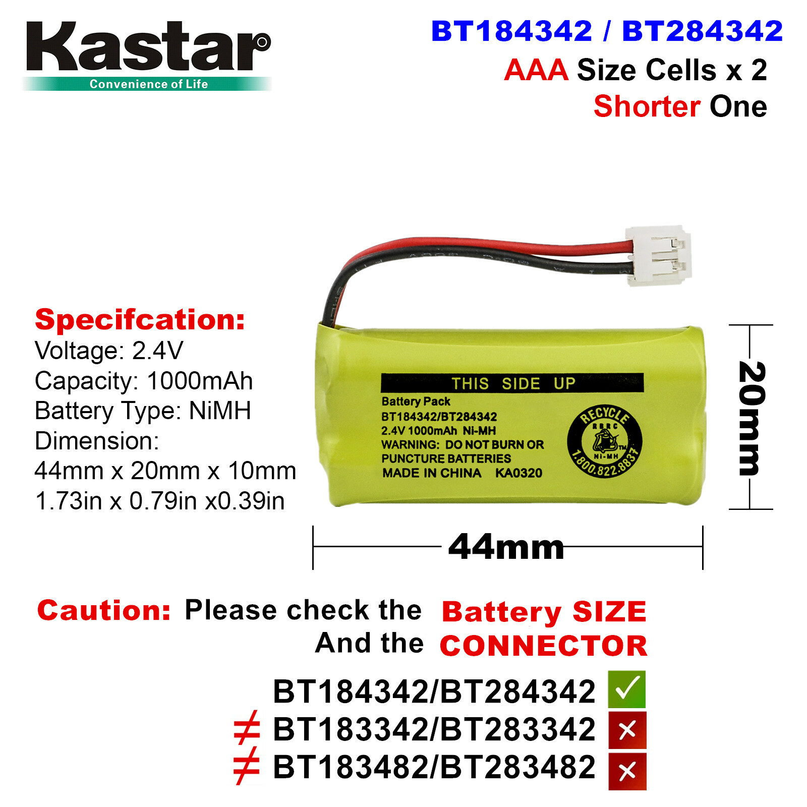 Kastar 2.4V Ni-MH Battery for Vtech BT18433 BT-18433 BT284342 BT-284342 BT28433