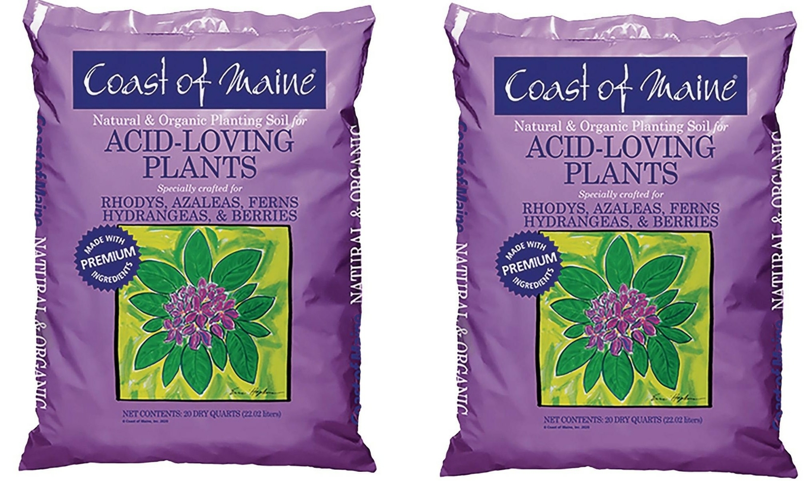 Coast of Maine Organic Potting Soil for Acid Loving Plants, 20 Qt Bag (2 Pack)