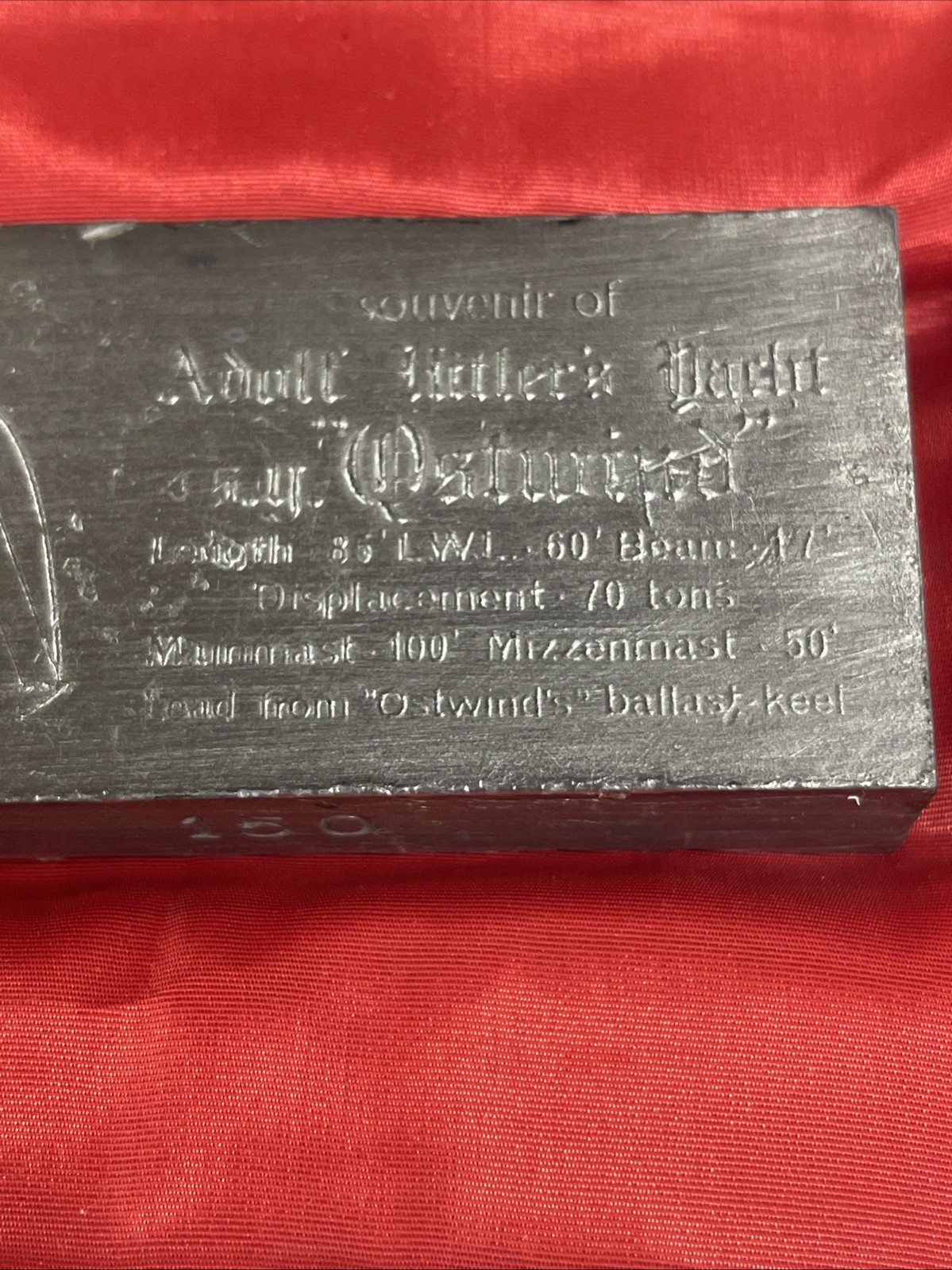 Hitler Lead Ingot S. Y. Ostwind Plaque 4” X 2”1/2" #150 With Original Box