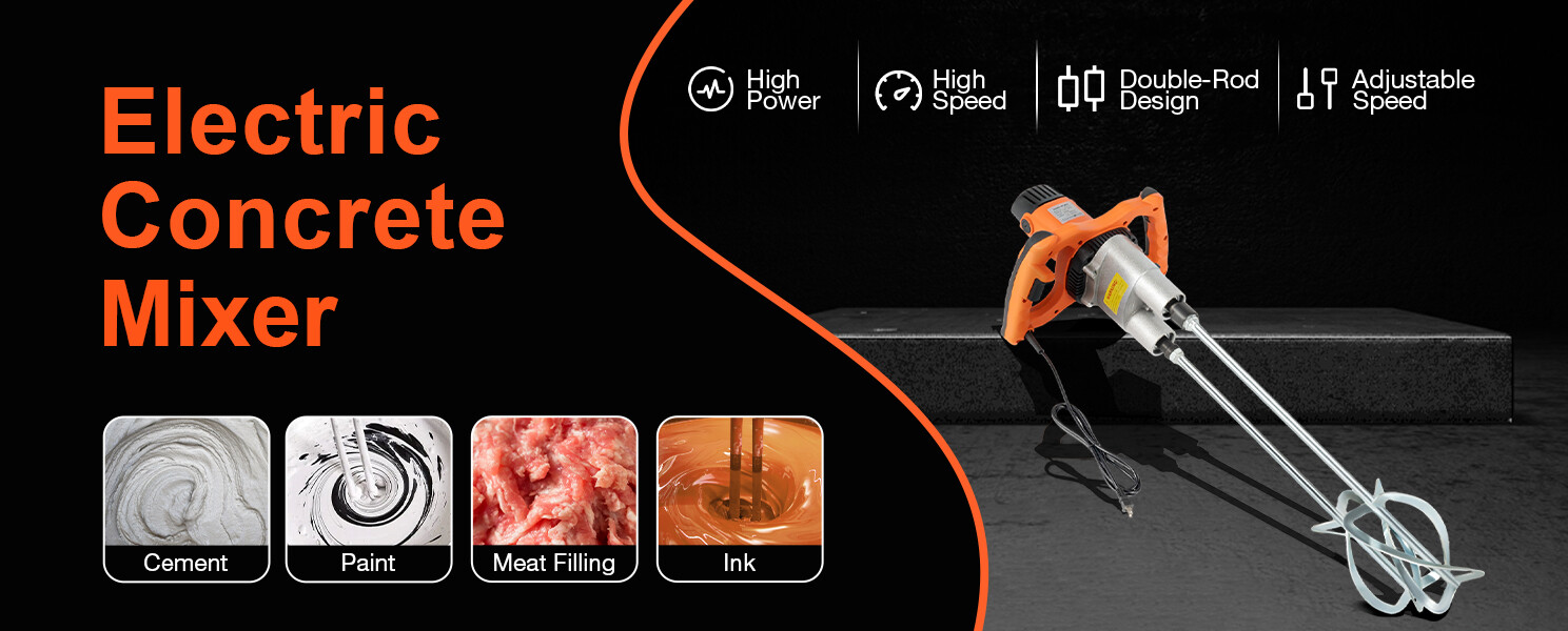 1800W Portable Electric Concrete Cement Mixer Double Rod Grout Stirring Mixer