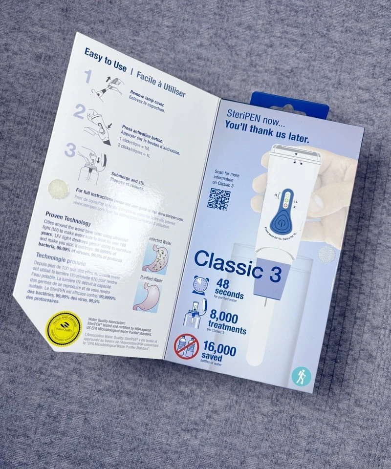 SteriPen Classic 3 Portable UV Water Purifier With Carrying Case New Open Box