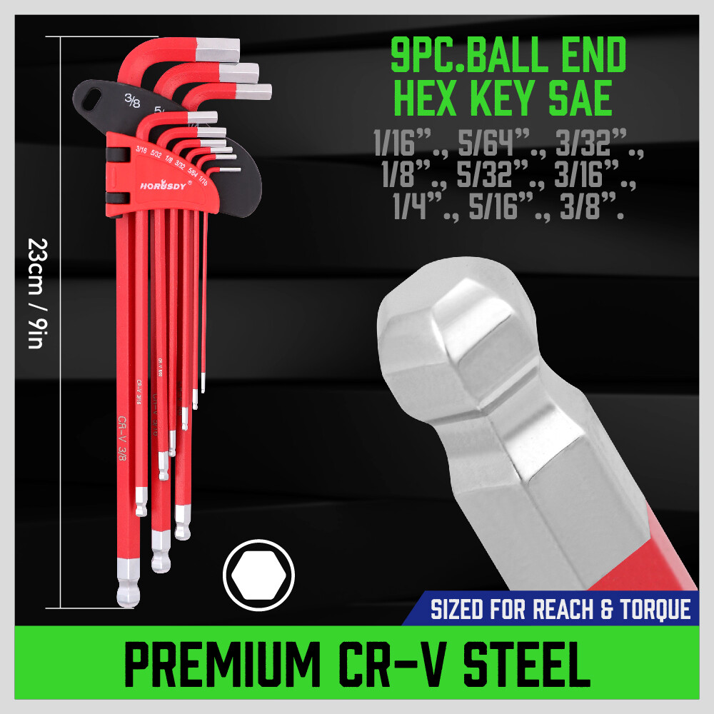 37pc Ball End Hex Key Allen Wrench Set Star Long Arm SAE Metric Industrial Grade