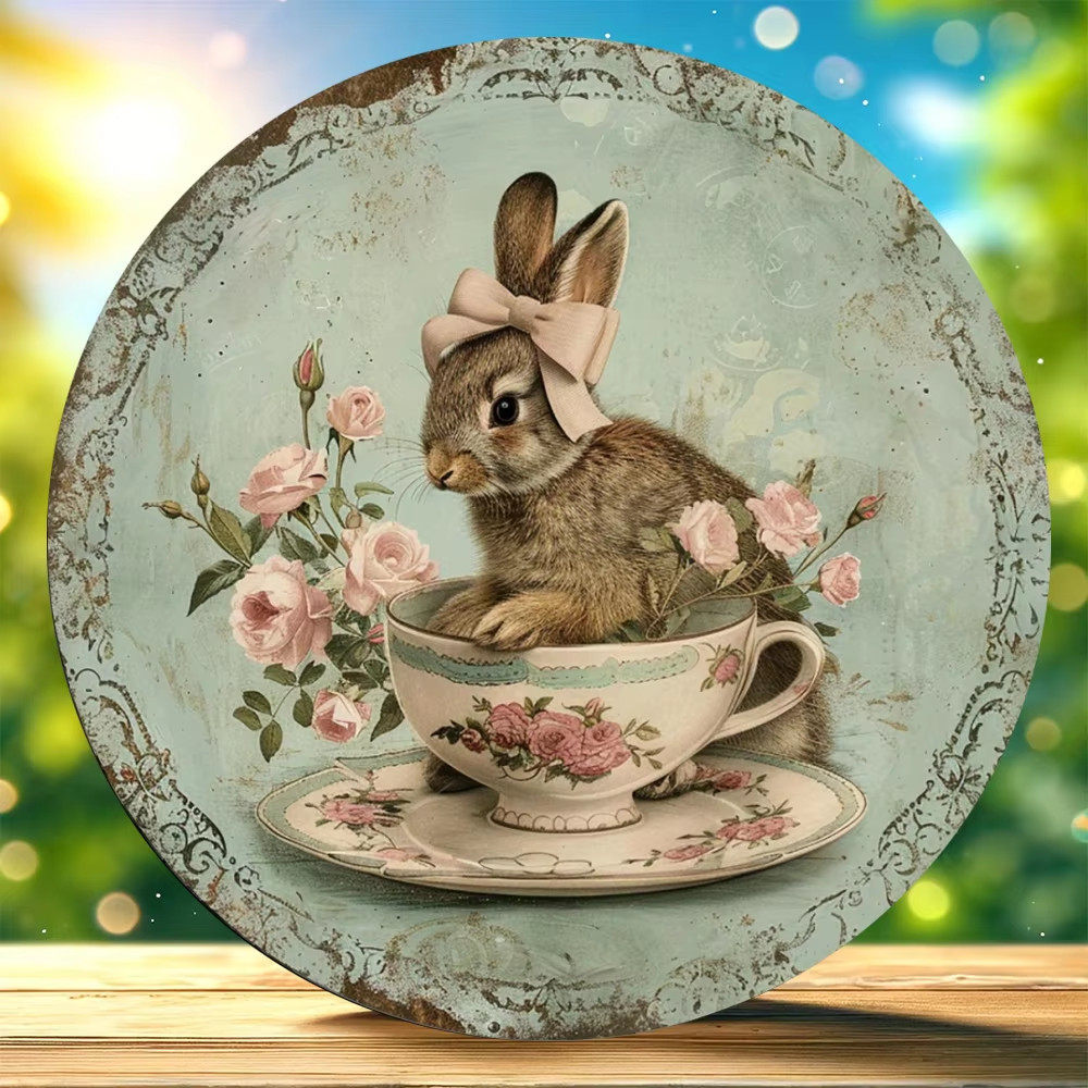 Easter Spring Bunny Happy Easter Wood Door Wall Sign Decor Rabbit Wooden Wreath