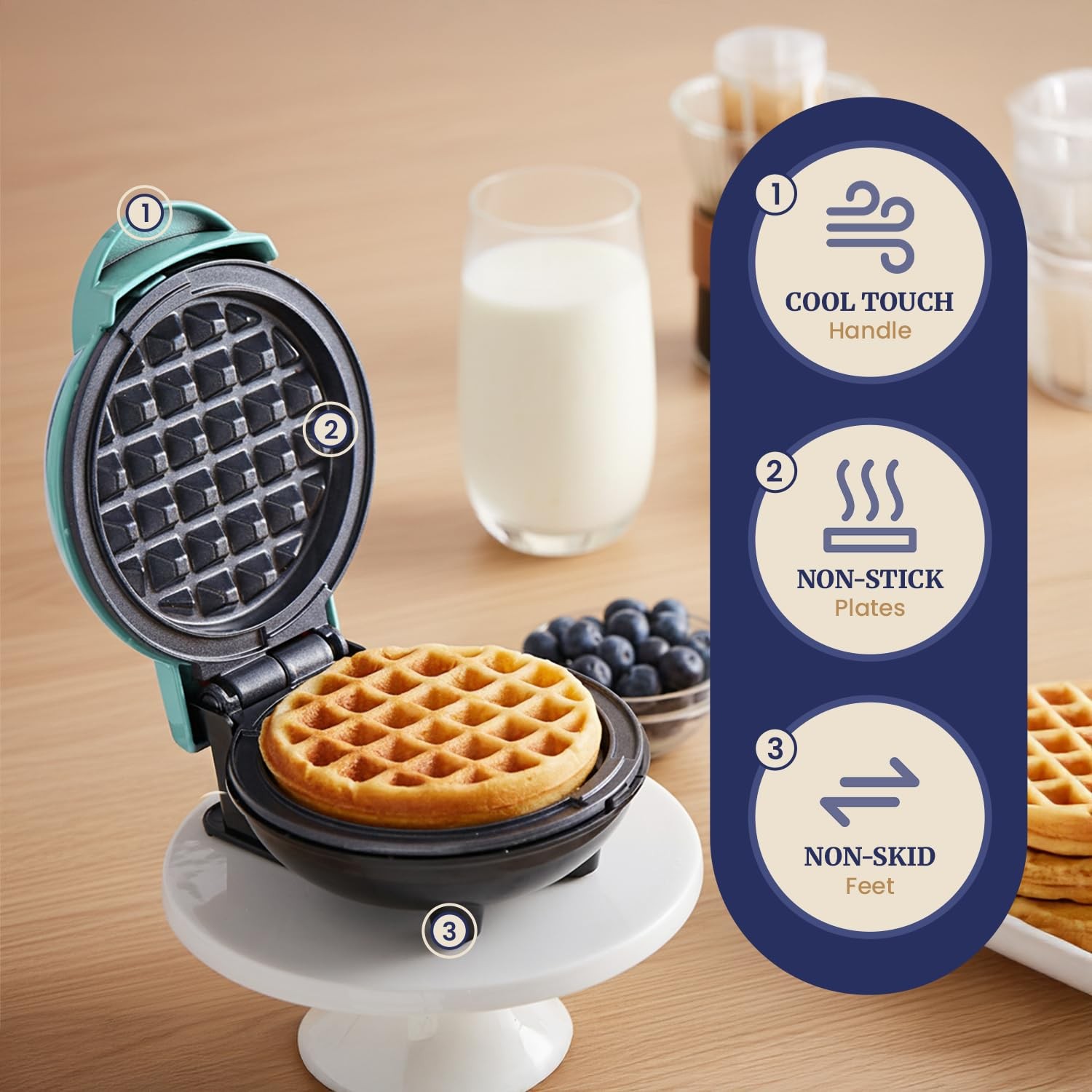 "Electric Mini Waffle Maker 4.5"" Nonstick Belgian Waffles Hash Browns Mint"