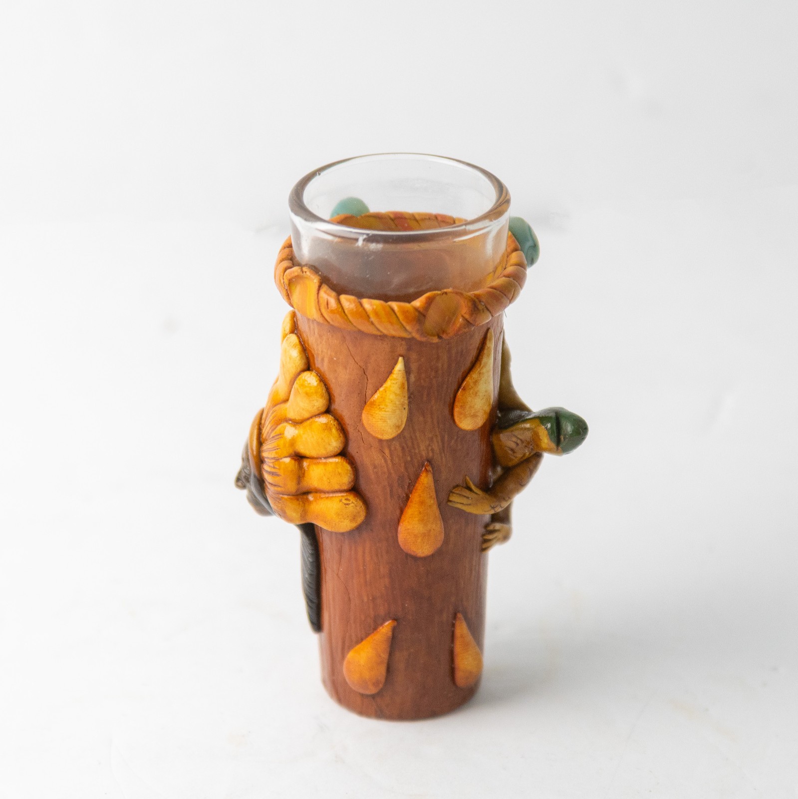 Vintage Honduras 3D Sculpted Shot Glass Set - Toucan & Mayan Chieftain Set of 2