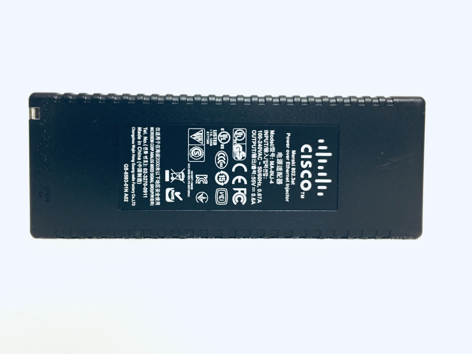 Cisco Meraki MA-INJ-4-US Power Injector 802.3at PoE 55V (Grade B)