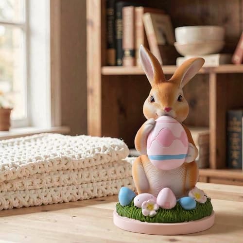 Cute Bunny Figurine Decor - 7.8 Inch Resin Rabbit Statue for Kids Room, Brown