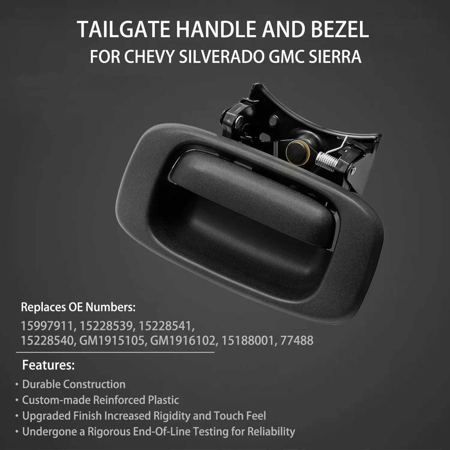 Tailgate Handle Latch & Bezel Trim with Rod Clip Fits Chevy Silverado GMC Sierra