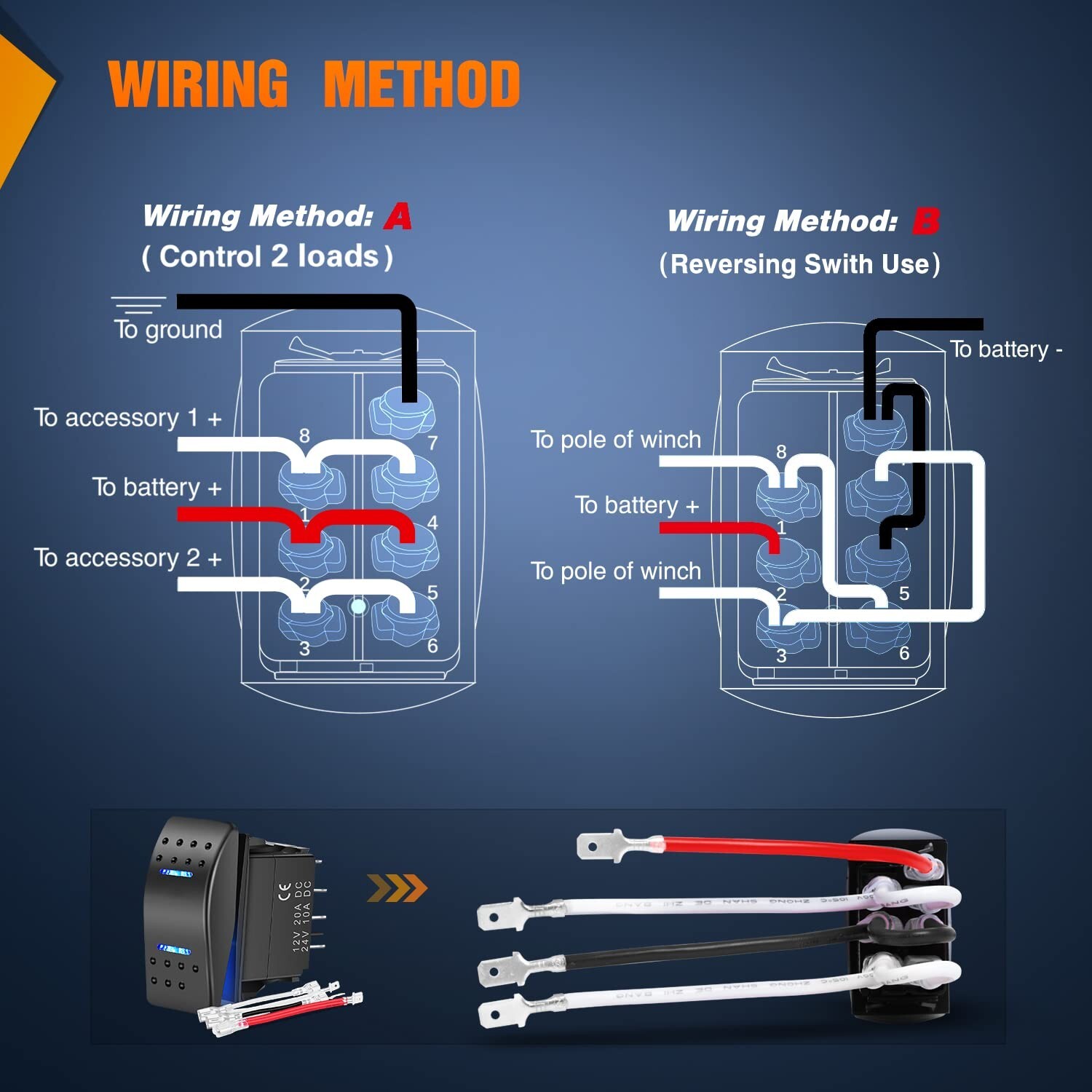 Nilight Waterproof Rocker Switch Toggle ON Off ON Switch DPDT 7Pin 12V 24V