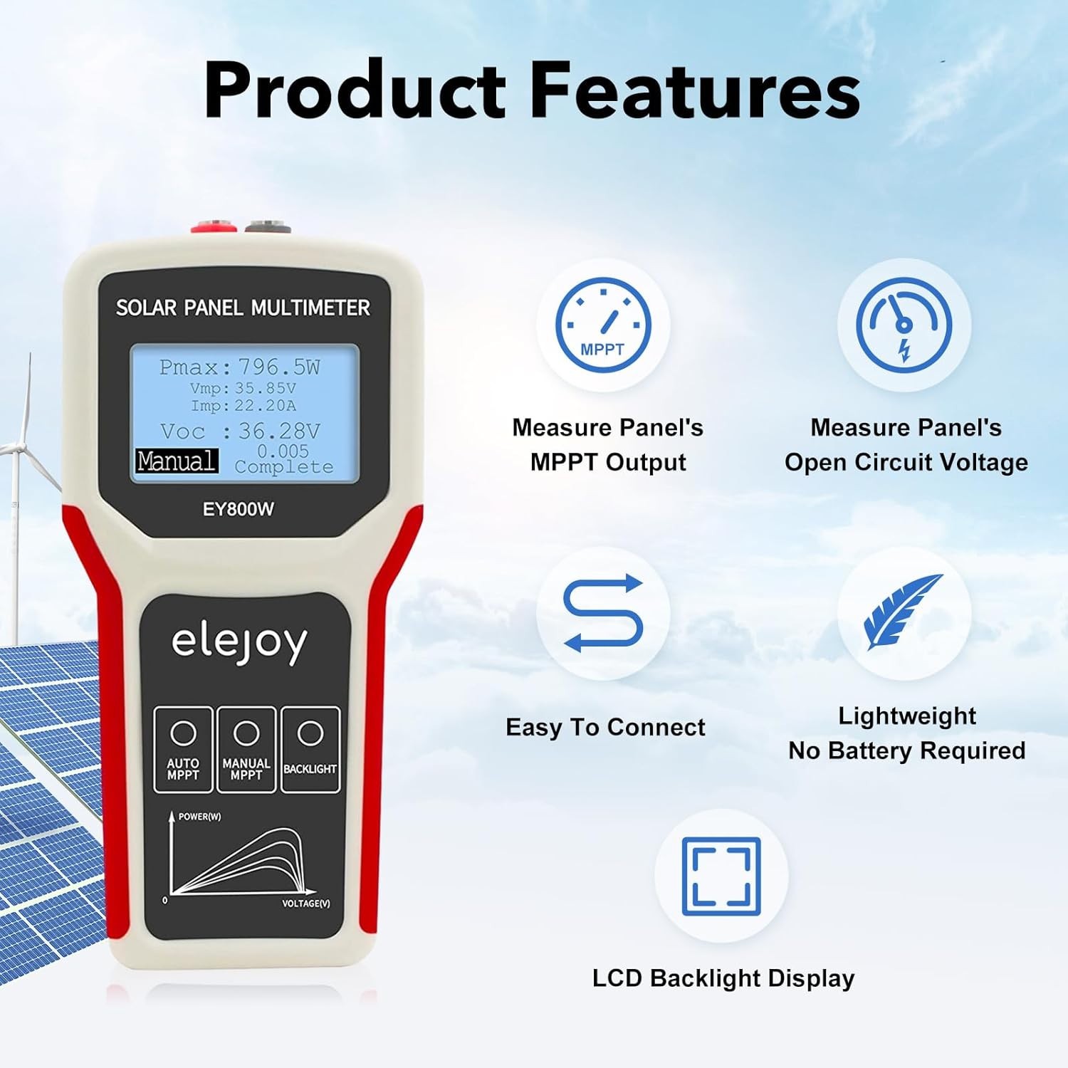 800W LCD MPPT Solar Panel Tester Photovoltaic Panel Multimeter Tool - NEW