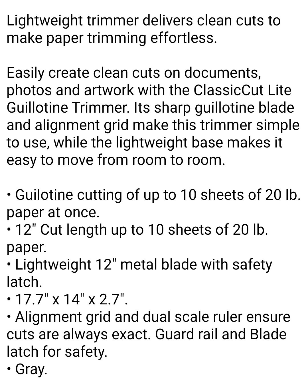 Swingline ClassicCut Lite Paper Trimmer 10 Sheets Durable Plastic Base 13 x 19