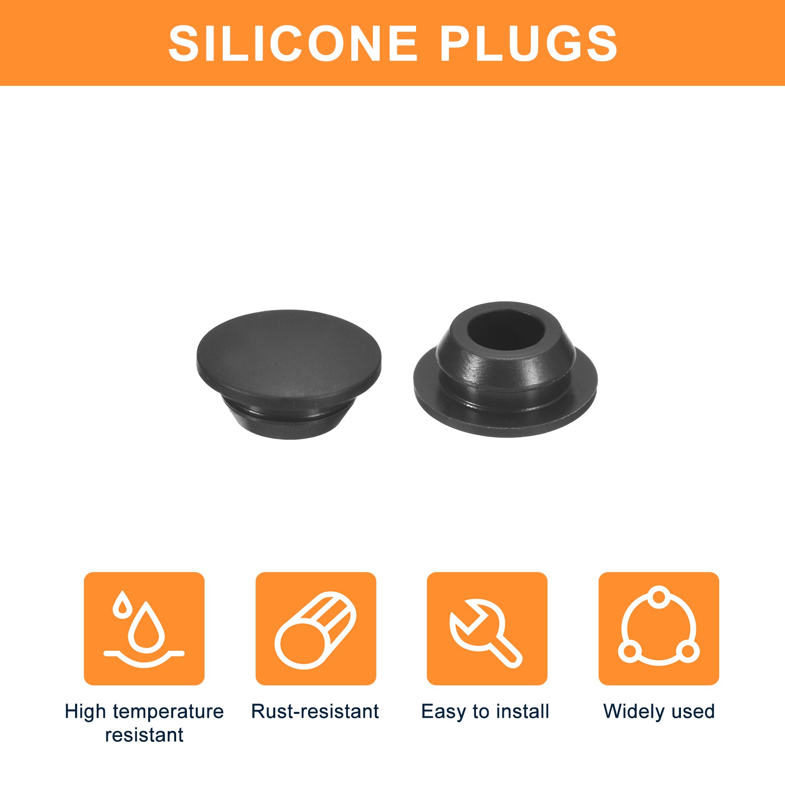 25Pcs Silicone Plugs Rubber Round Hole Plugs for 10-10.5mm Hole Black