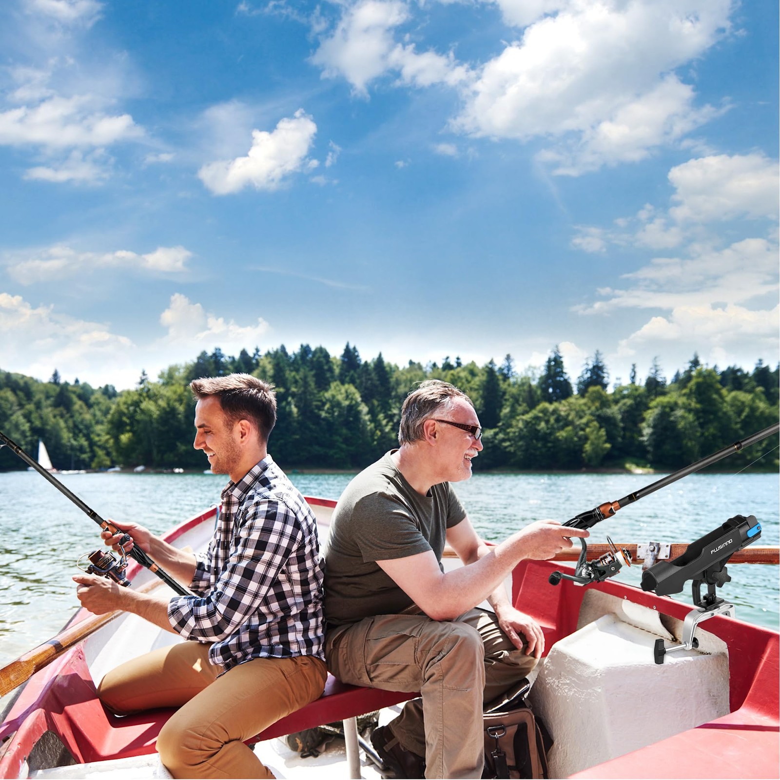 PLUSINNO Fishing Boat Rods Holder with Large Clamp Opening 360 Degree Adjusta...