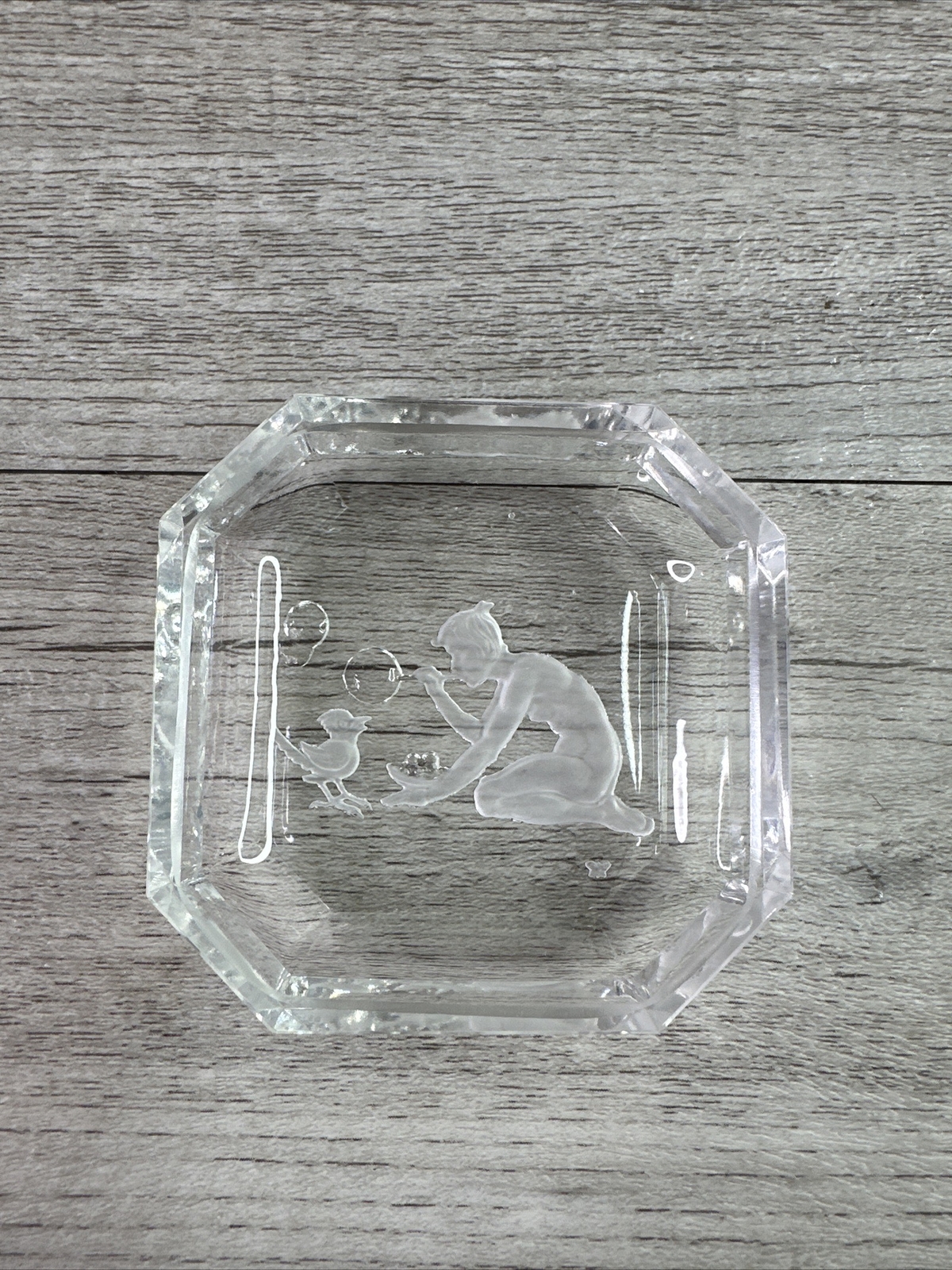Vintage Intaglio Crystal/ Glass Boy w/bubbles Salt Cellars Heinrich Hoffman