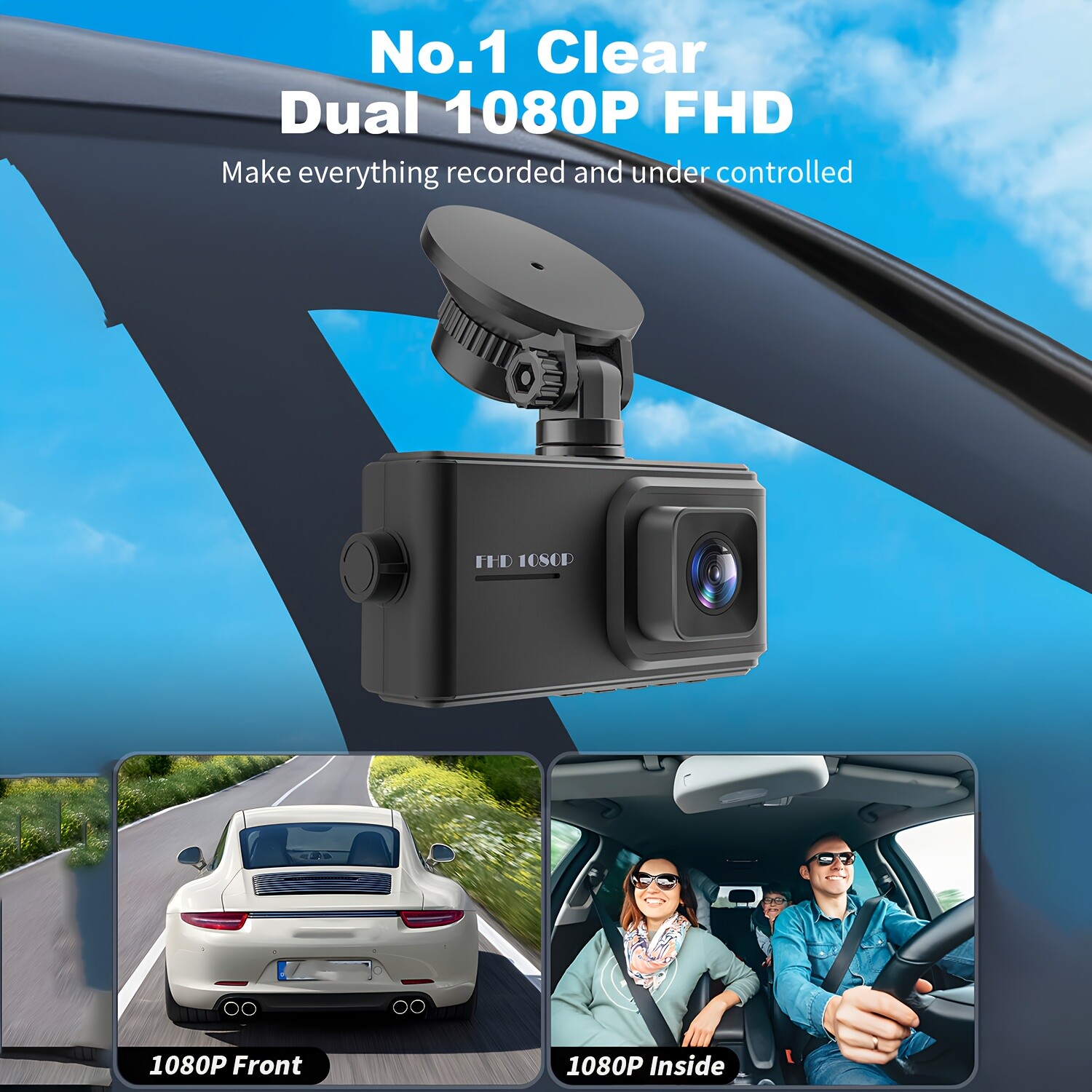 1080P Dash Cam Motion Detect Front and Inside Dual Dash Camera W/ 32GB SD Card