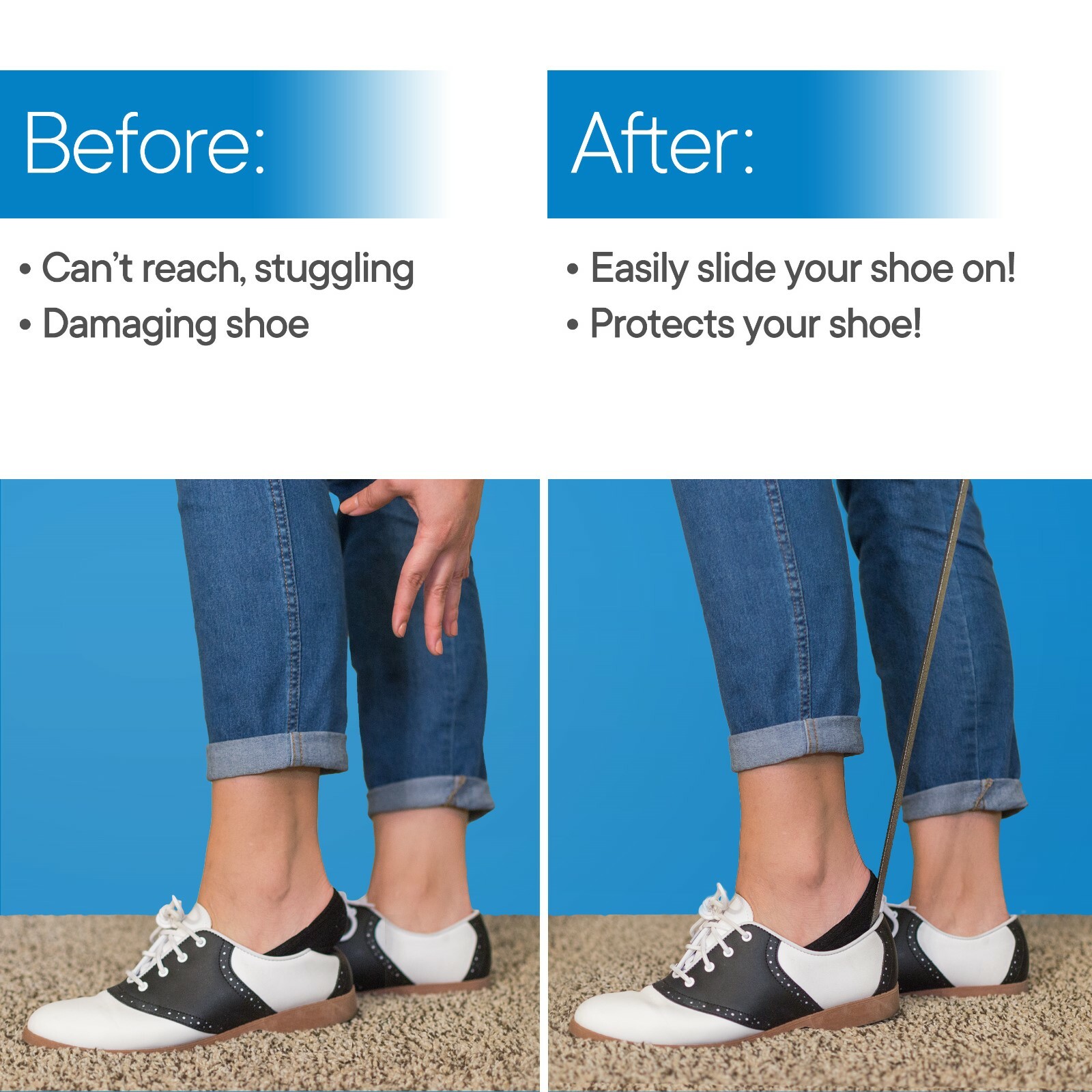 RMS 2-Pack Long Handled Metal Shoe Horn (Sizes: 18", 24" and 18"/24" combo)