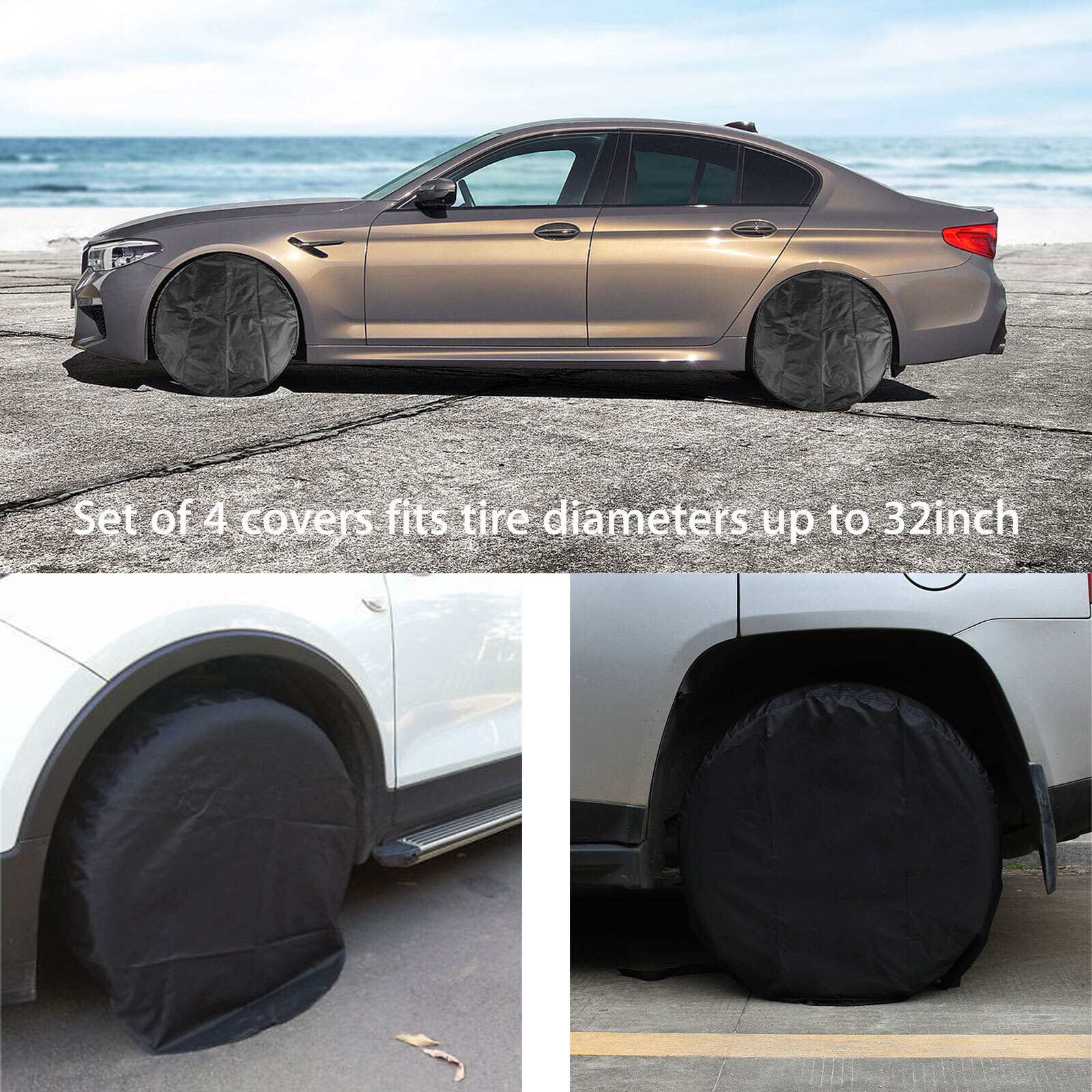 4PCS 30-32'' Waterproof Tire Covers Wheel&Tyre RV Trailer Camper Sun Protector