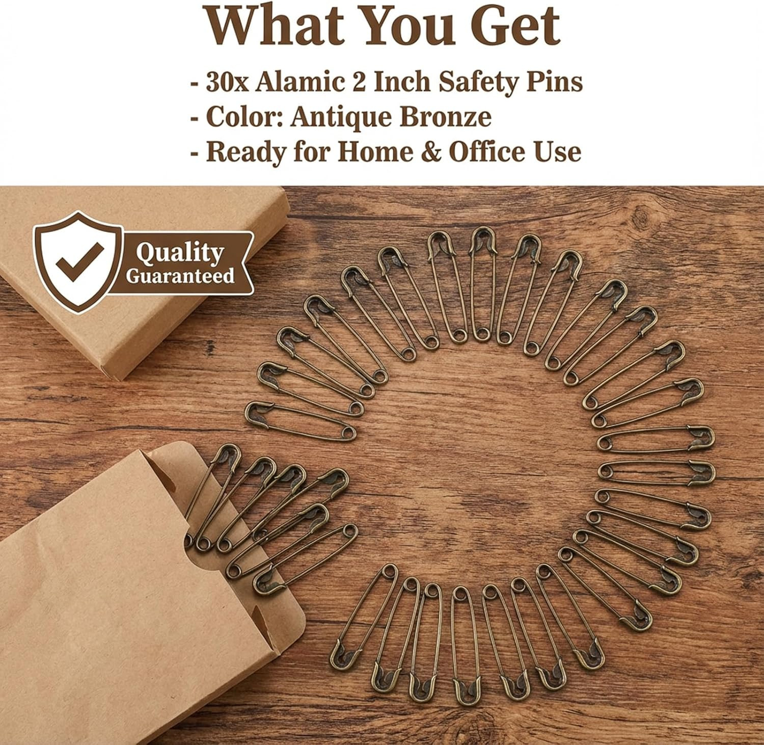 30 Pcs 2 Inch Heavy Duty Safety Pins, Large Safety Pins Brass Big Blanket Pin Di