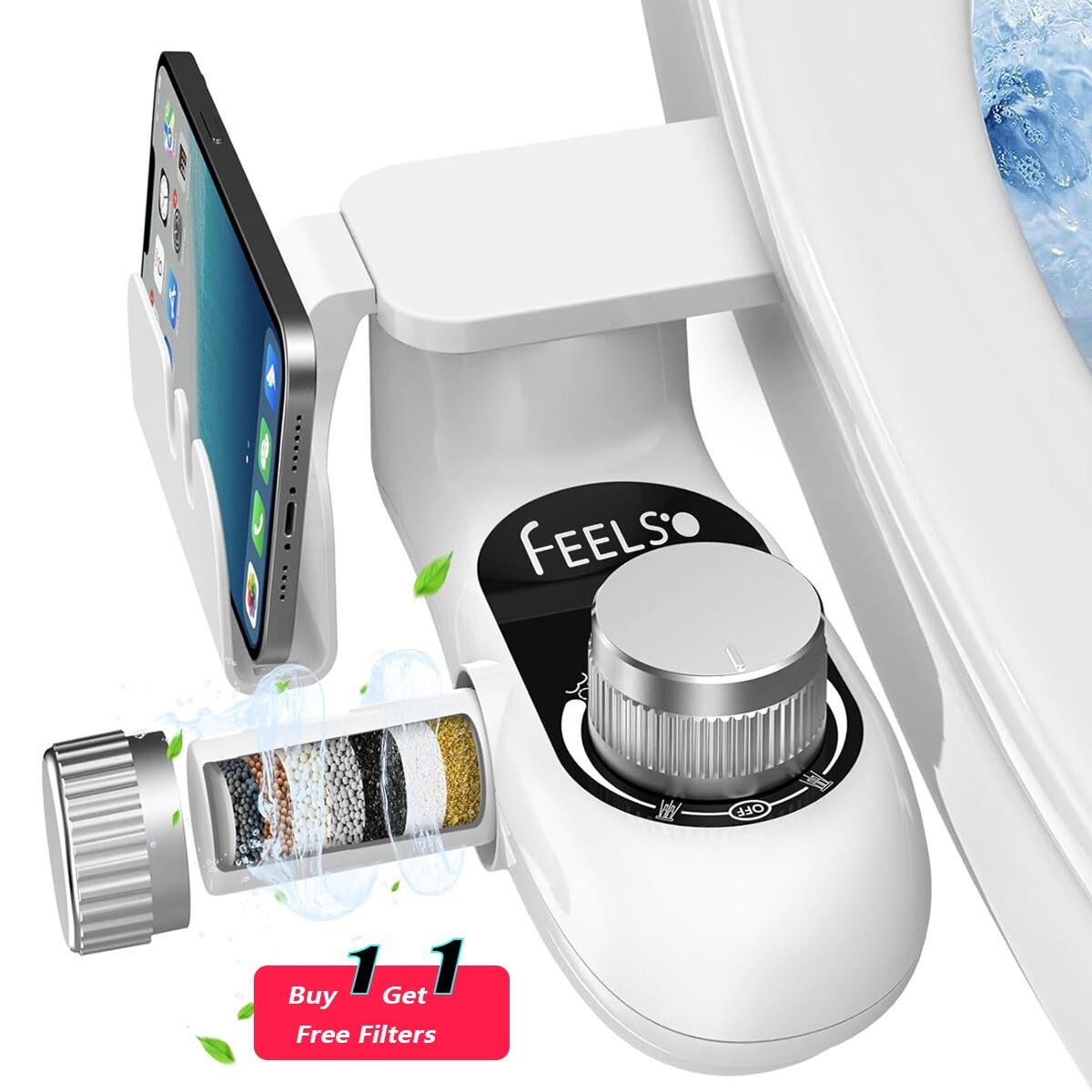 Bidet Fresh Water Spray Kit Non Electric Toilet Seat Attachment with Dual Nozzle