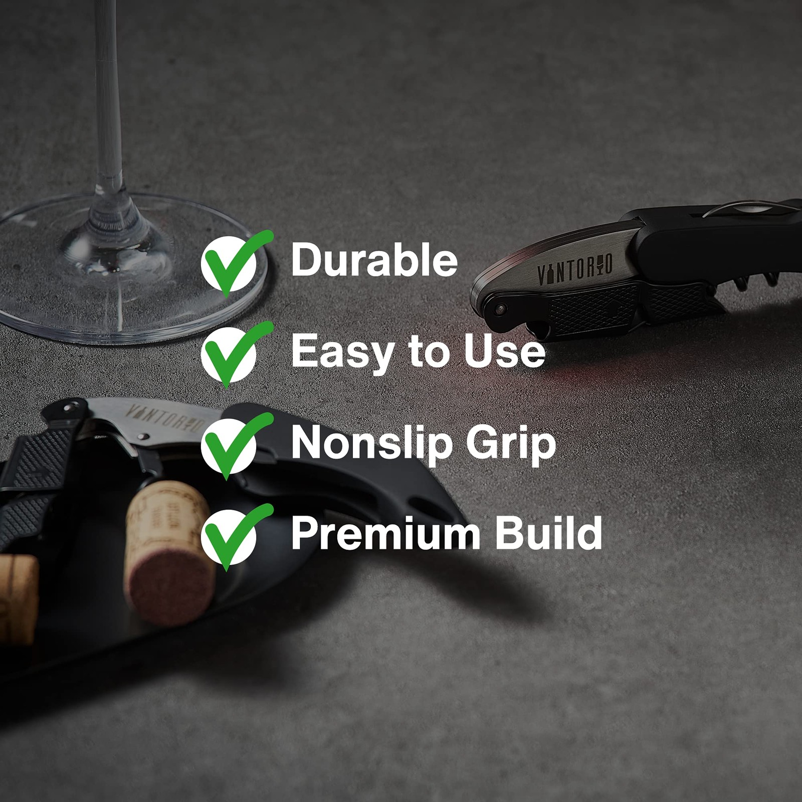 Vintorio Professional Waiters Corkscrew - Wine Key with Ergonomic Black