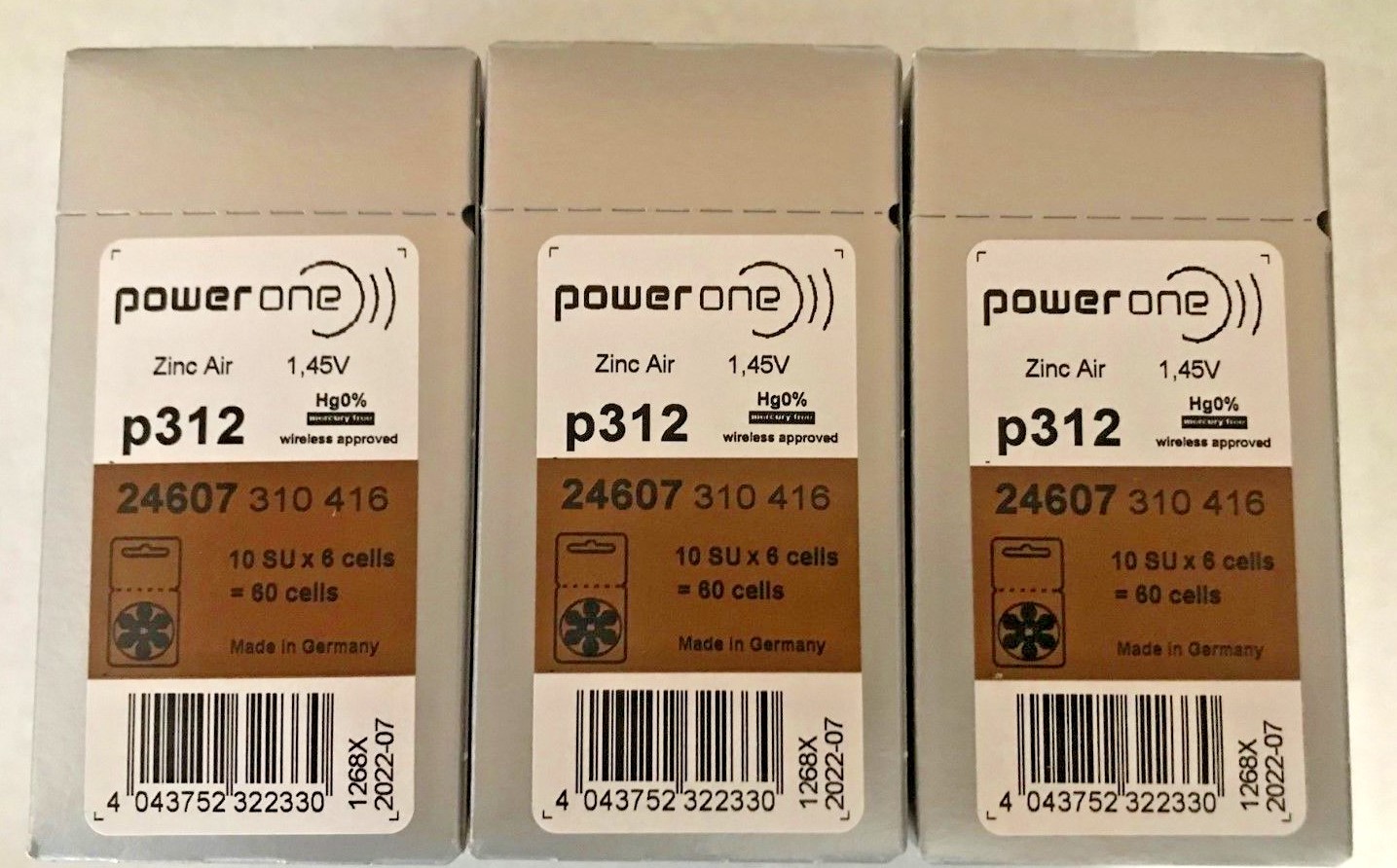 Powerone Hearing Aid 312 Genuine Batteries German Made,Multiple (30-300) EX-2028