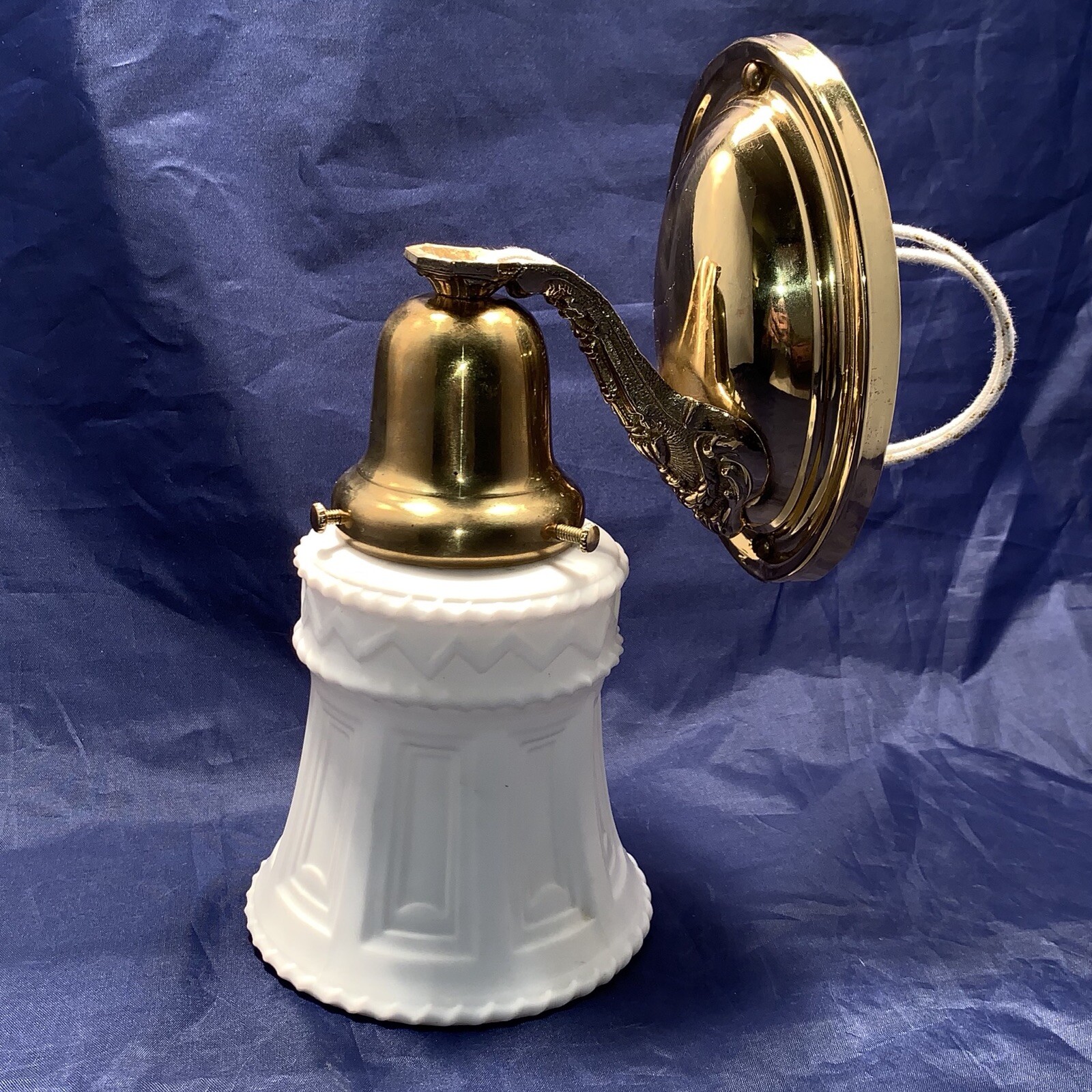 Single Polished Brass Wall Sconce With Milk White Shade Wired 24G