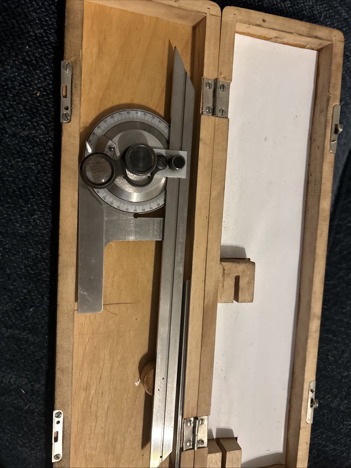 Vintage stainless steel Protractor VIN Machinists , Made in POLAND in case