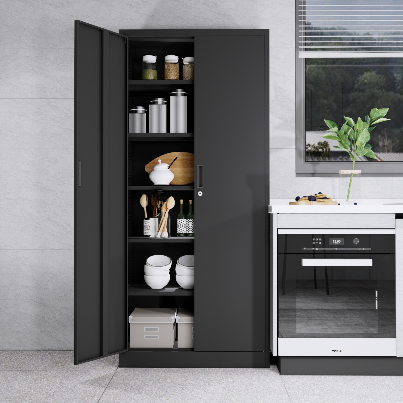 Locking Storage Cabinet with Adjustable Shelves, Metal Garage Storage Cabinet