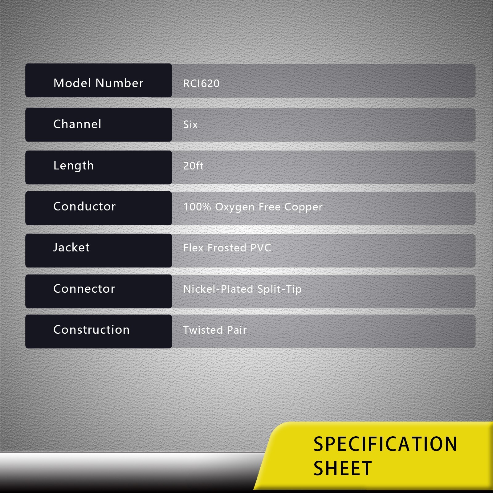 Recoil RCI620 99.99% Oxygen Free Copper 20ft 6-Channel RCA Audio Cable