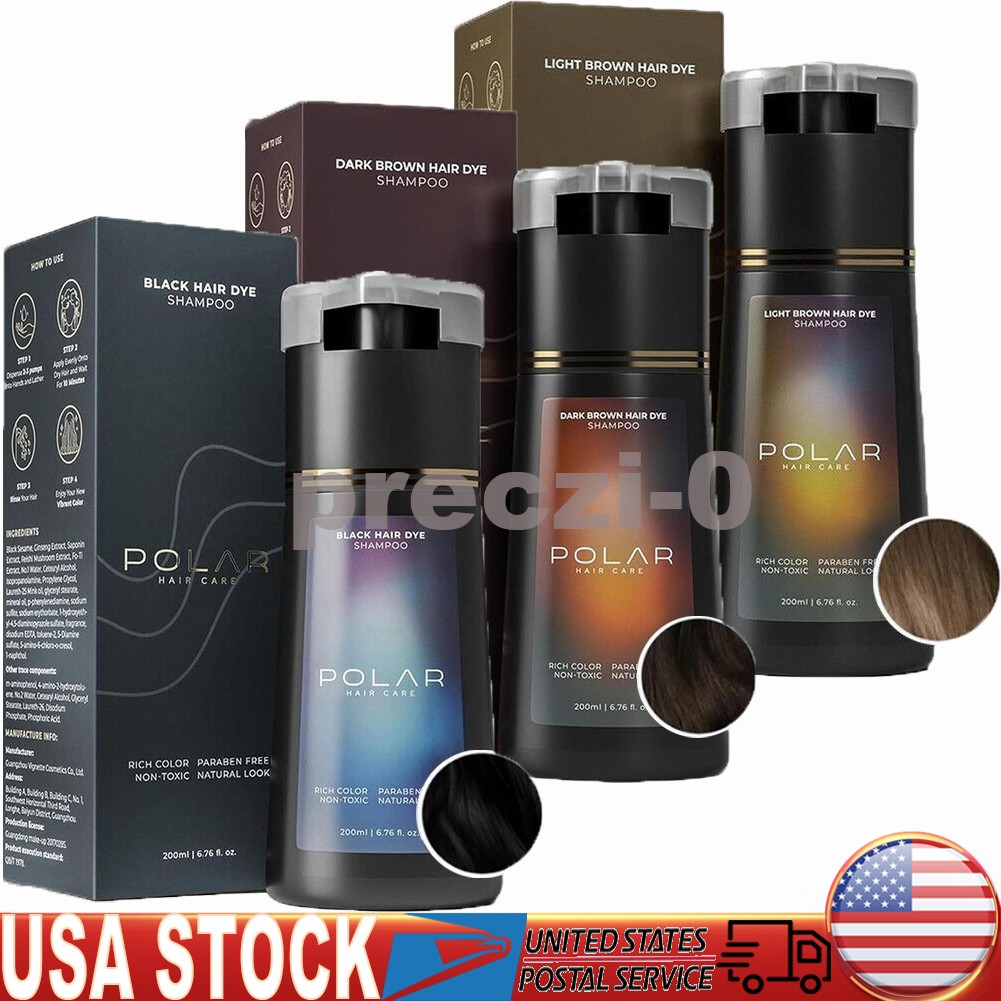 Polar Hair Instant Dye Shampoo, Hair Color Shampoo for Hair Natural Color 200ml