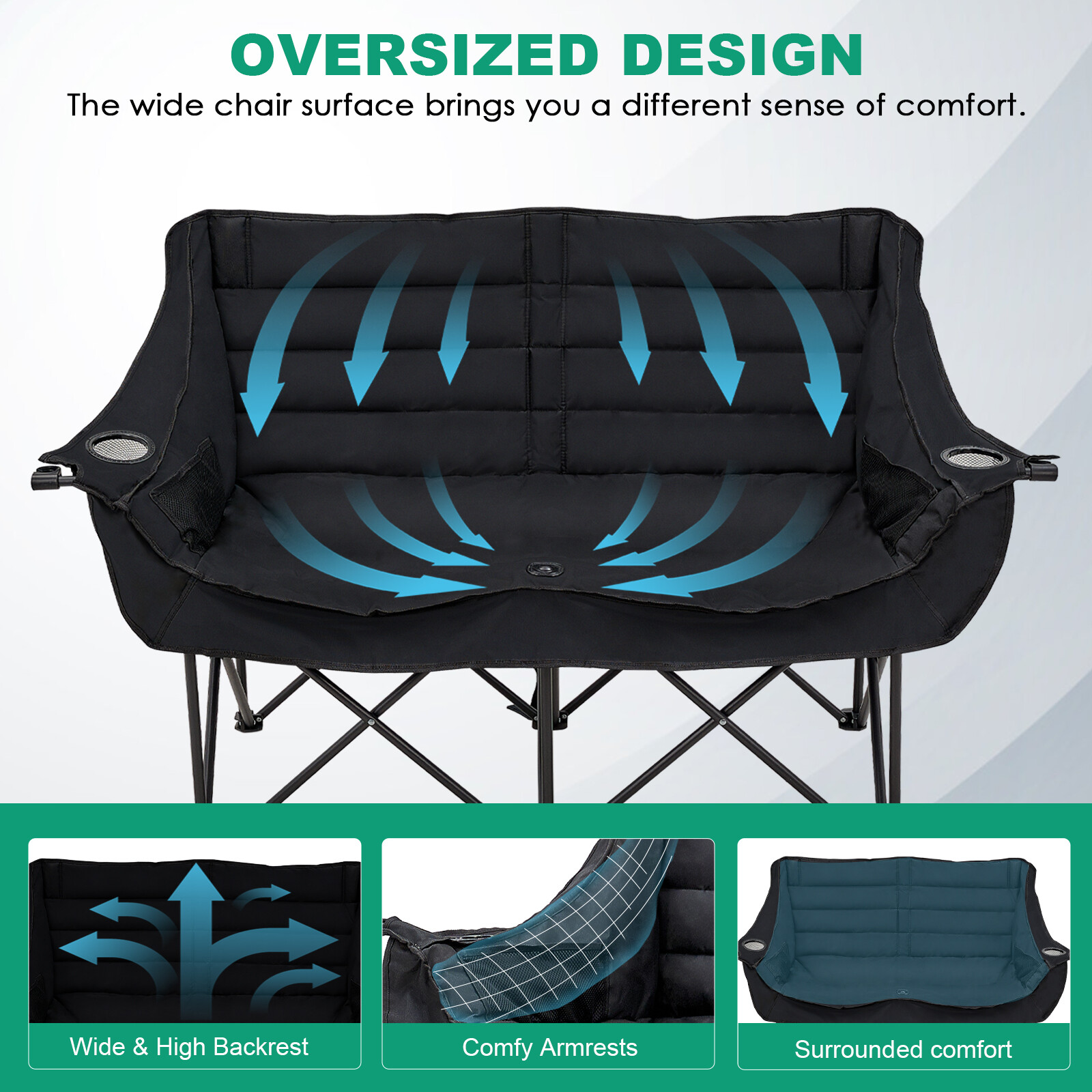NAIZEA Oversized Fold Up Double Camping Chair 2 Person Camping Chair Loveseat