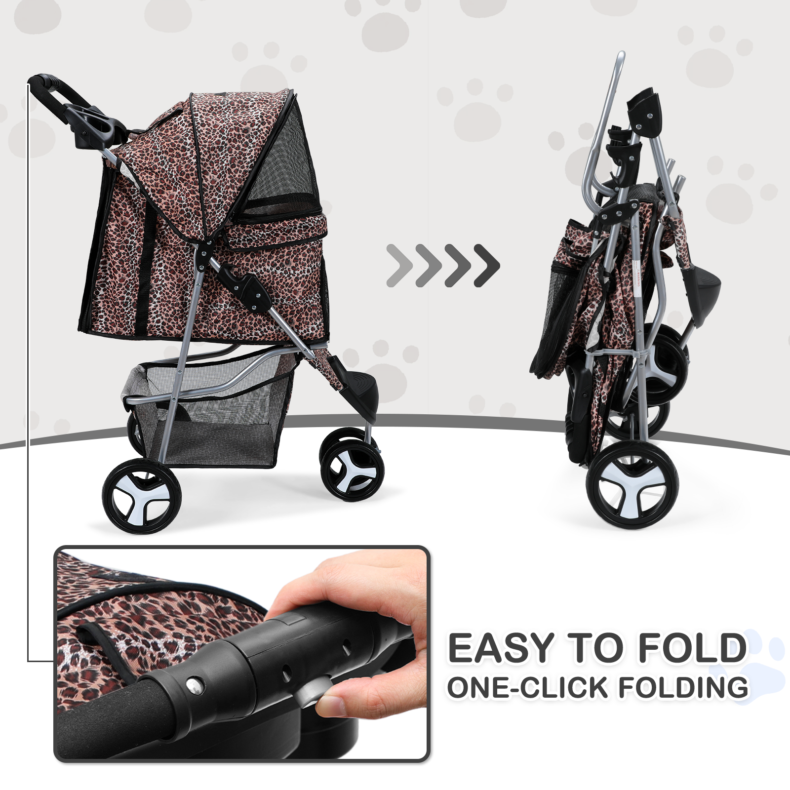 Portable Pet Dog Stroller Foldable 3 Wheels Puppy Travel Carrier Cart+Cup Holder