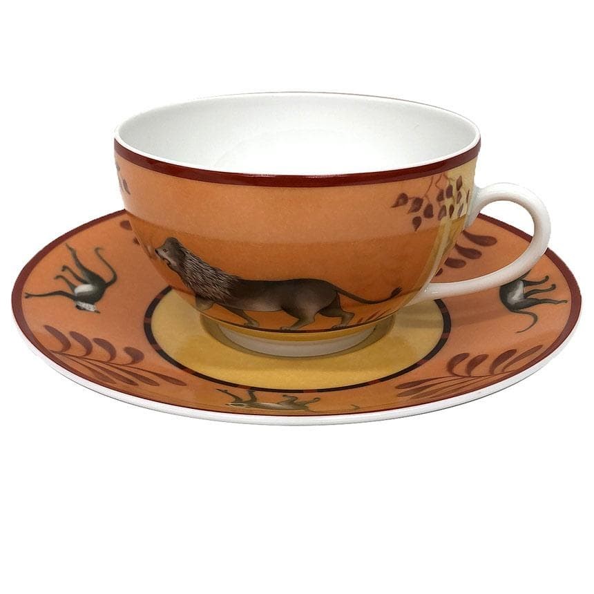 HERMES Africa Orange Cup & Saucer aq12629 Large Vintage Rare Authentic